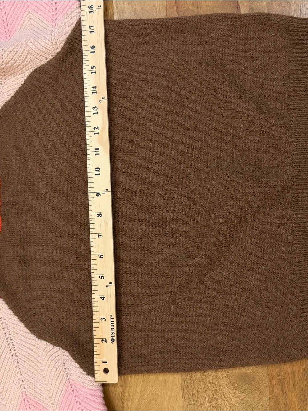 Pink Lily Brown Sweater w/ Pink, Red & Orange Stripes on Puffy Sleeves Size M - Picture 7 of 11